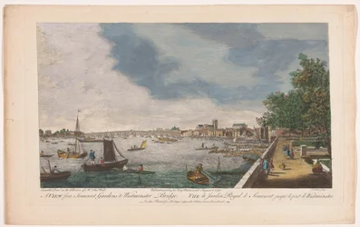 Vue du pont de Westminster sur la Tamise à Londres depuis le jardin de Somerset House (Londres)