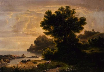 Paysage avec famille près d