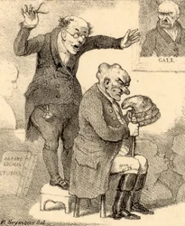 Phrenologue étonné par la tête du patient