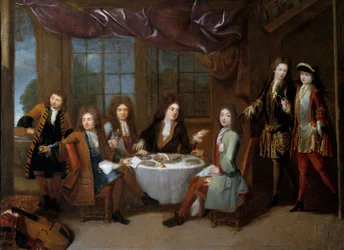 Petit déjeuner au jambon. Hommes de la noblesse partageant un dîner de charcuterie