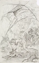 Mère du lemming de Tuonela, croquis pour une série de dessins animés sur le thème du Kalevala