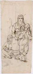 Femme, garçon et fille en costume folklorique