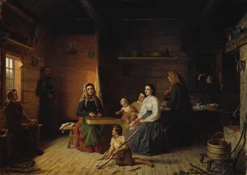 Jouer du kantele dans un cottage paysan