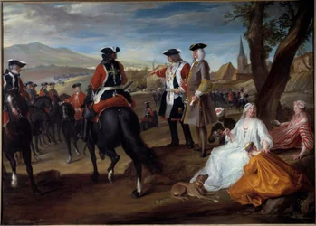 Revue de mousquetaires noirs dans la plaine des Sablons. Peinture de Robert Paul Ponce, dit Robert de Seri (1686-1733), 1729. 1,06 x 1,47 m