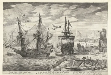 Port avec des navires, la chute d