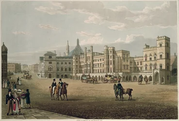 Vue de la Chambre des Lords et des Communes, depuis Old Palace Yard, pub. 1821 par Colnaghi und Co.