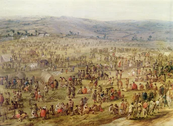Camp militaire (huile sur cuivre) (détail)