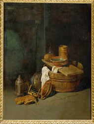 Nature morte avec ustensiles de ménage (peinture sur bois de chêne)