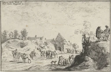 Nombreuses figures sur un chemin près d