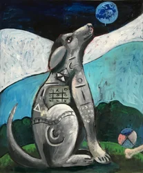 Le chien et la lune bleue, vers 2020 (huile sur toile)