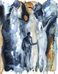 Paysage abstrait bleu solitaire