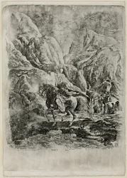 Cavalier oriental dans les montagnes