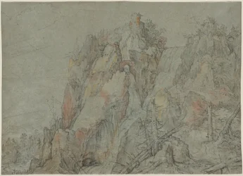 Paysage montagneux avec châteaux et cascades