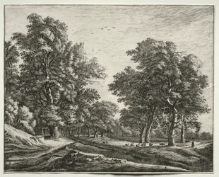 Six vues dans le bois de La Haye : Chèvres sous les arbres