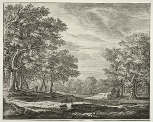 Six vues dans le bois de La Haye : Planche 5, Un homme avec un bâton à la main