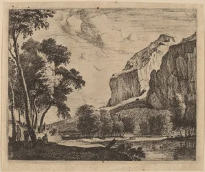 Paysage fluvial avec rochers à droite : pl.3