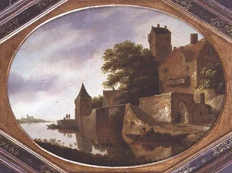 Paysage avec une maison manoir fortifiée