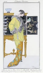 Robe en soie chinoise, doublée de chinchilla, manteau en velours - in "Journal des dames et de la mode : Costumes Parisiens", n¡32