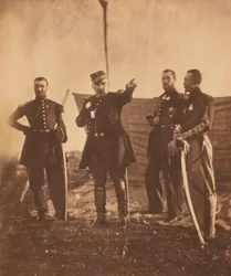 Général français Pierre Bosquet (au centre), donnant des ordres à son état-major, guerre de Crimée, Crimée, Ukraine
