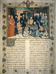 Jean Wauquelin (mort en 1452) présente la traduction des chroniques de Hainaut à Philippe III de Bourgogne