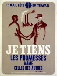 Affiche de propagande publiée par le maréchal Pétain, dirigeant de la France de Vichy, pour la fête des travailleurs du 1er mai dans la France en guerre