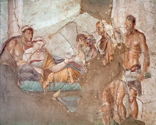 Un banquet, probablement la reine de Numidie Sophonisba se suicidant en buvant du poison (fresque)