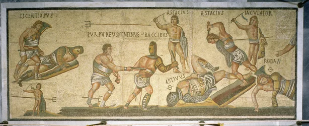 Combat de gladiateurs, 320 après J.-C. (mosaïque)