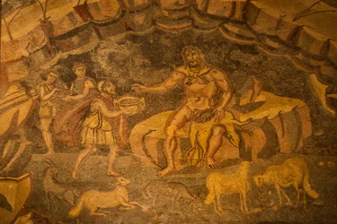 Mosaïque de sol du Cyclope, Villa Romana del Casale, Piazza Armerina, Sicile, Italie