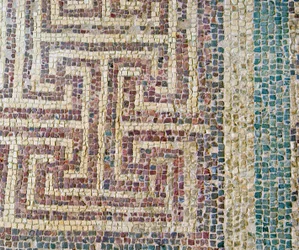 (détail) de carrelage géométrique, Maison de Thésée, Paphos, Chypre mosaïque