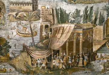 (détail) Mosaïque nilotique de Preneste (Palestrina) du sanctuaire de la déesse Fortune Primigenia, 80 av. J.-C.