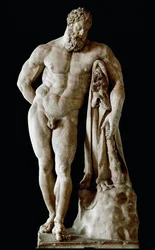 Hercule Farnèse, sculpture colossale en marbre de Glycon provenant des thermes de Caracalla à Rome, d