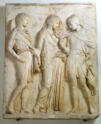 Hermès, Orphée et Eurydice, relief, copie romaine d