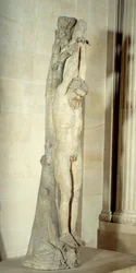 Le supplice de Marsyas, suspendu à un tronc de pin. Sculpture en marbre de la fin du IIIe-début du IIe siècle av. J.-C. Hauteur 2,5 m. Paris, musée du Louvre
