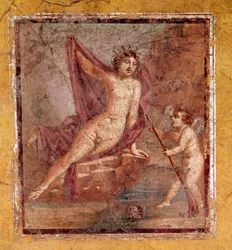 Narcisse et Éros, fresque romaine du troisième style pompéien provenant de Pompéi, Italie, Ier siècle apr. J.-C.