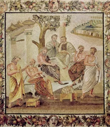 Platon conversant avec ses élèves, de la Maison de T. Siminius, Pompéi (mosaïque)