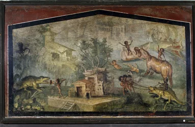 "Pygmées chassant des crocodiles et des éléphants" de Pompéi