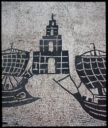 Art romain : «Phare et Navires» Mosaïque de la Corporation des gens de la mer, Place des Corporations