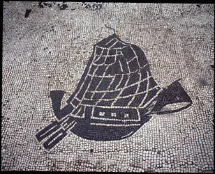 Art romain : "Navire". Mosaïque de la Corporation des gens de la mer, Place des Corporations