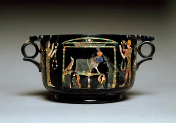 Art romain: coupe à motifs égyptiens. Provenant de Castellammare di Stabia. Ier siècle apr. J.-C. Dimensions: 12 cm. Museo Archeologico Nazionale, Naples