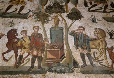 Art romain : détail de la mosaïque La petite chasse