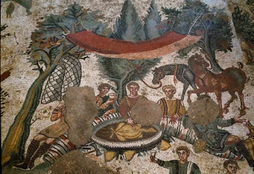 Art romain : détail de la mosaïque « La petite chasse »