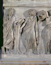 Sarcophage des Muses, détail de Clio et Thalie, c.160 apr. J.-C.