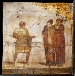 Scène de théâtre. Fresque du site de Pompéi