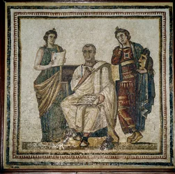 Virgile (Virgilio) et deux muses (Clio et Melpomène) - début 3ème siècle