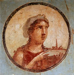 Jeune fille avec un plat de nourriture (fresque)
