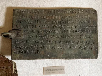 Décret de poste en latin sur plaque de bronze : promulgué le 21 janvier