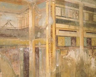 Détail de fresque, partie des décorations murales, Maison du Labyrinthe, Pompéi, Campanie, Civilisation romaine