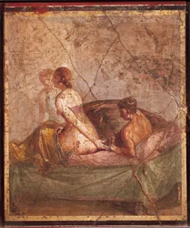 Fresque représentant un sujet érotique, de Pompéi, Italie