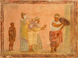 Fresque représentant des musiciens itinérants, de Pompéi, Campanie, Civilisation romaine