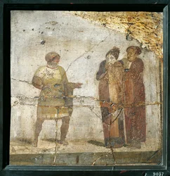 Italie, Campanie, Pompéi, Scène de théâtre, fresque